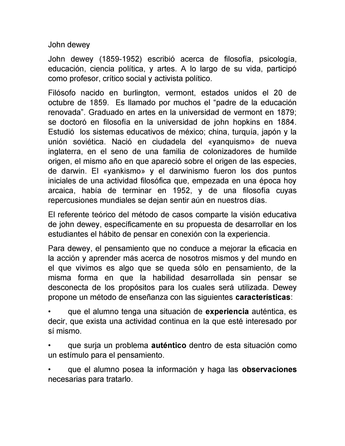 John dewey - ES MUY INTERESANTE - John dewey John dewey (1859-1952 ...