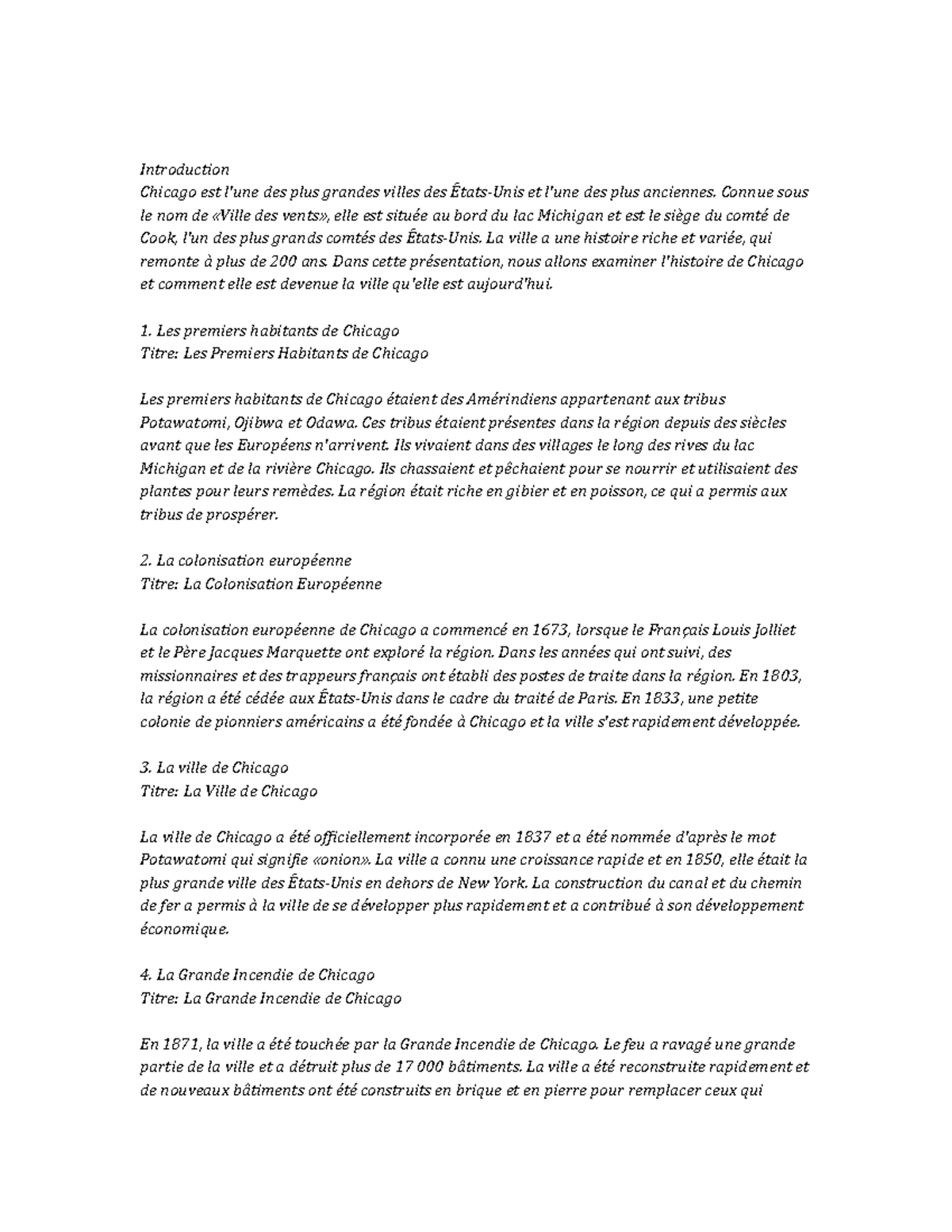 History of Chicago Study Notes - Introduction Chicago est l'une des ...