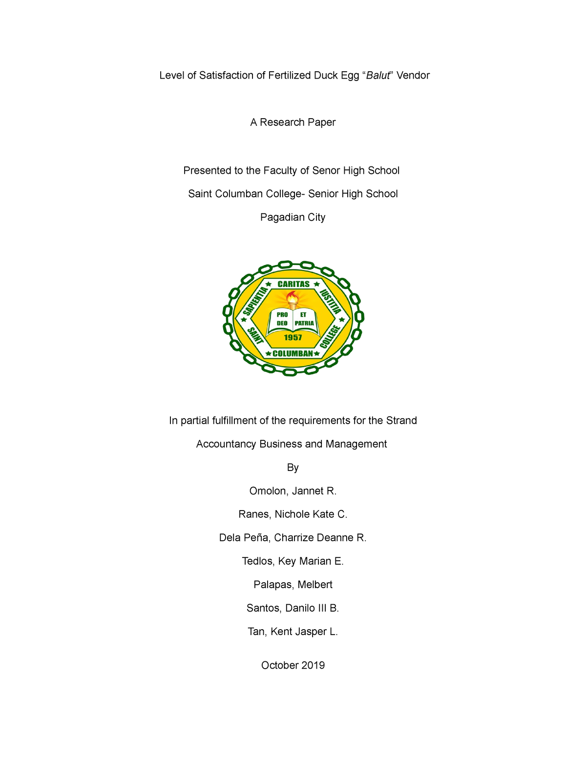 Thesis Research Paper - Level of Satisfaction of Fertilized Duck Egg ...