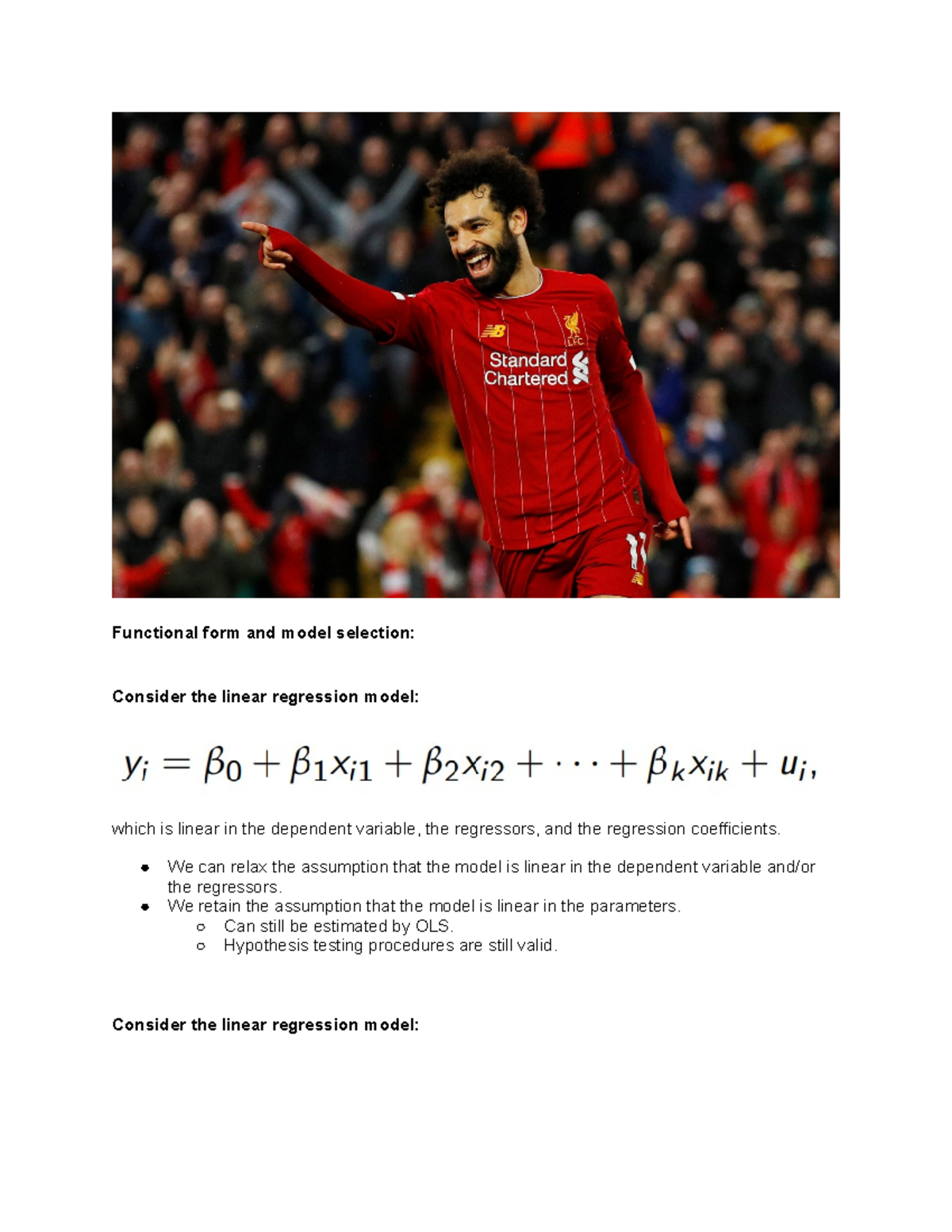 Week 6 - Notes. - Functional form and model selection: Consider the ...