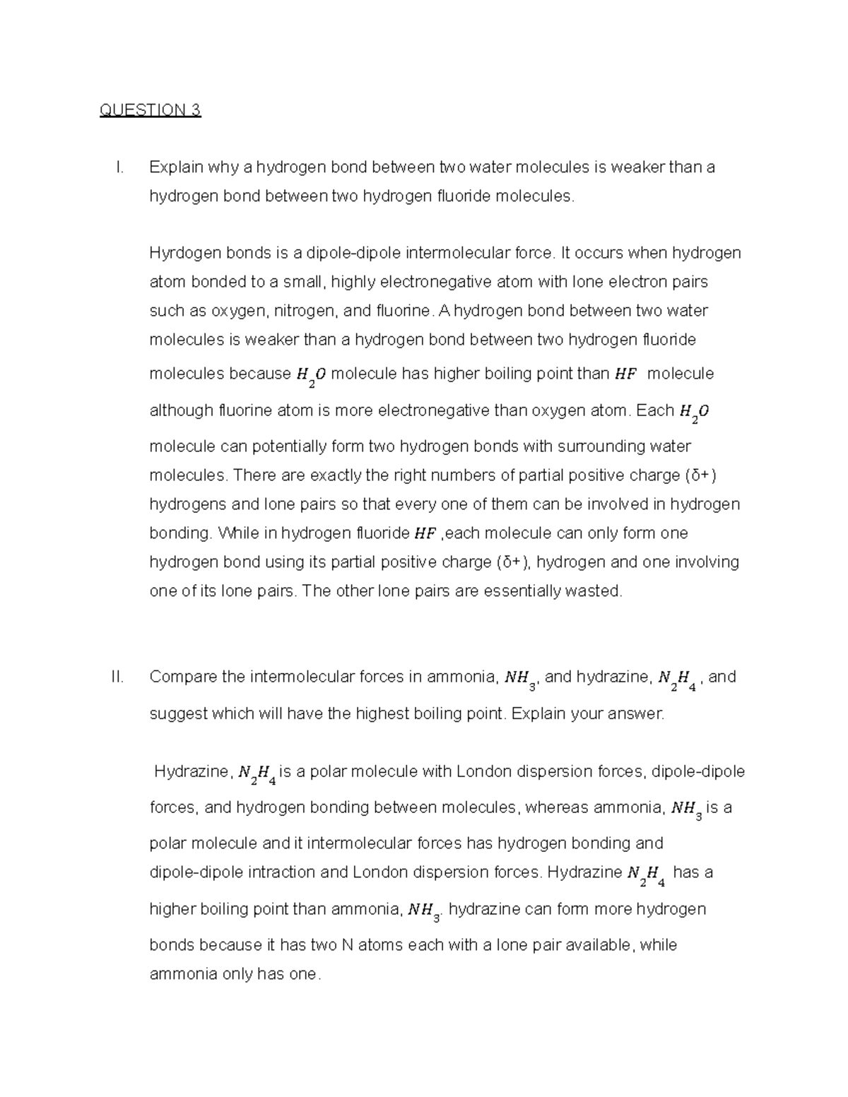 Tutorial CHM420 - QUESTION 3 I. Explain Why A Hydrogen Bond Between Two ...