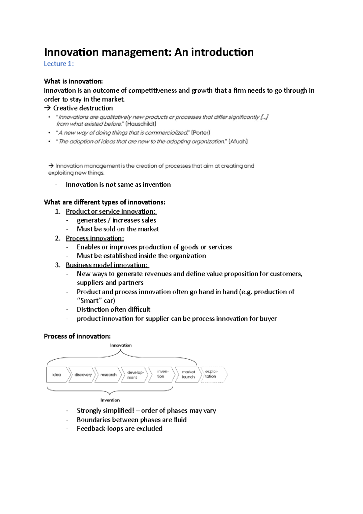 Innovation management notes - Innovaion management: An introducion ...