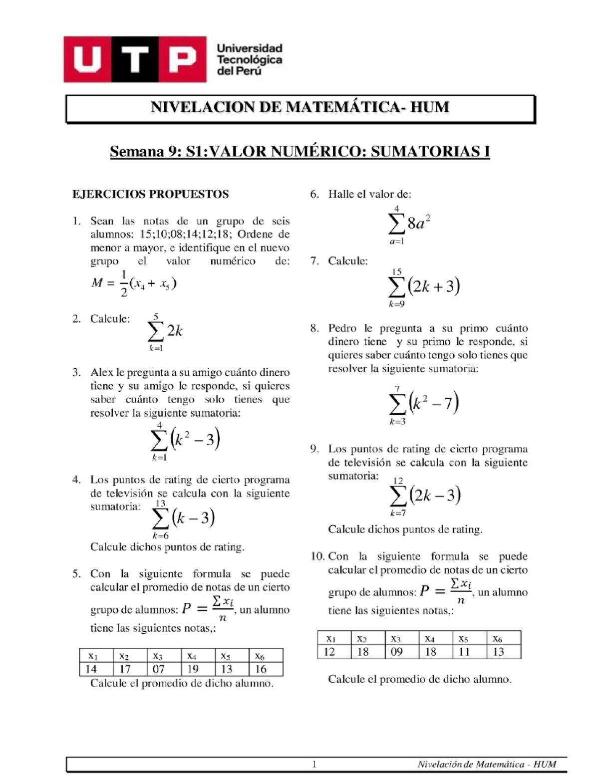 Ejercicios UTP - Nivelación De Matemáticas Humanidades - Matematicas ...