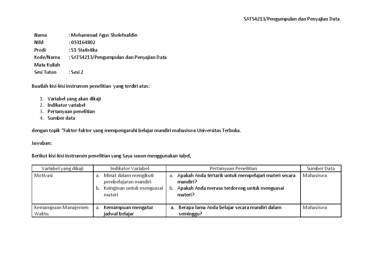 Diskusi 2 Sats4213 Pengumpulan Dan Penyajian Data 053164802 Mohammad Agus S Sats42 1 Studocu Diskusi 2 Sats4213 Pengumpulan Dan Penyajian Data 053164802 Mohammad Agus S Sats42 1 Studocu