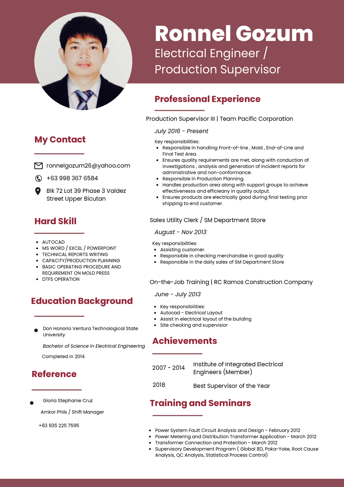 Ronnel Resume - dffsfbsfdgfd - Ronnel Gozum Electrical Engineer ...