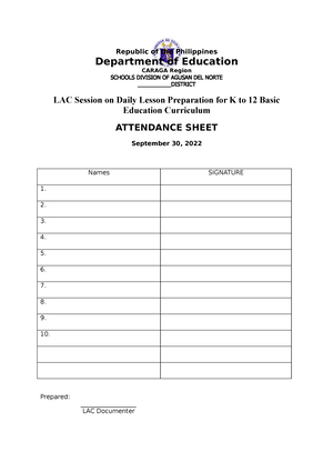 LAC Session Narrative Report AND Attendance, MOVs - Department of ...