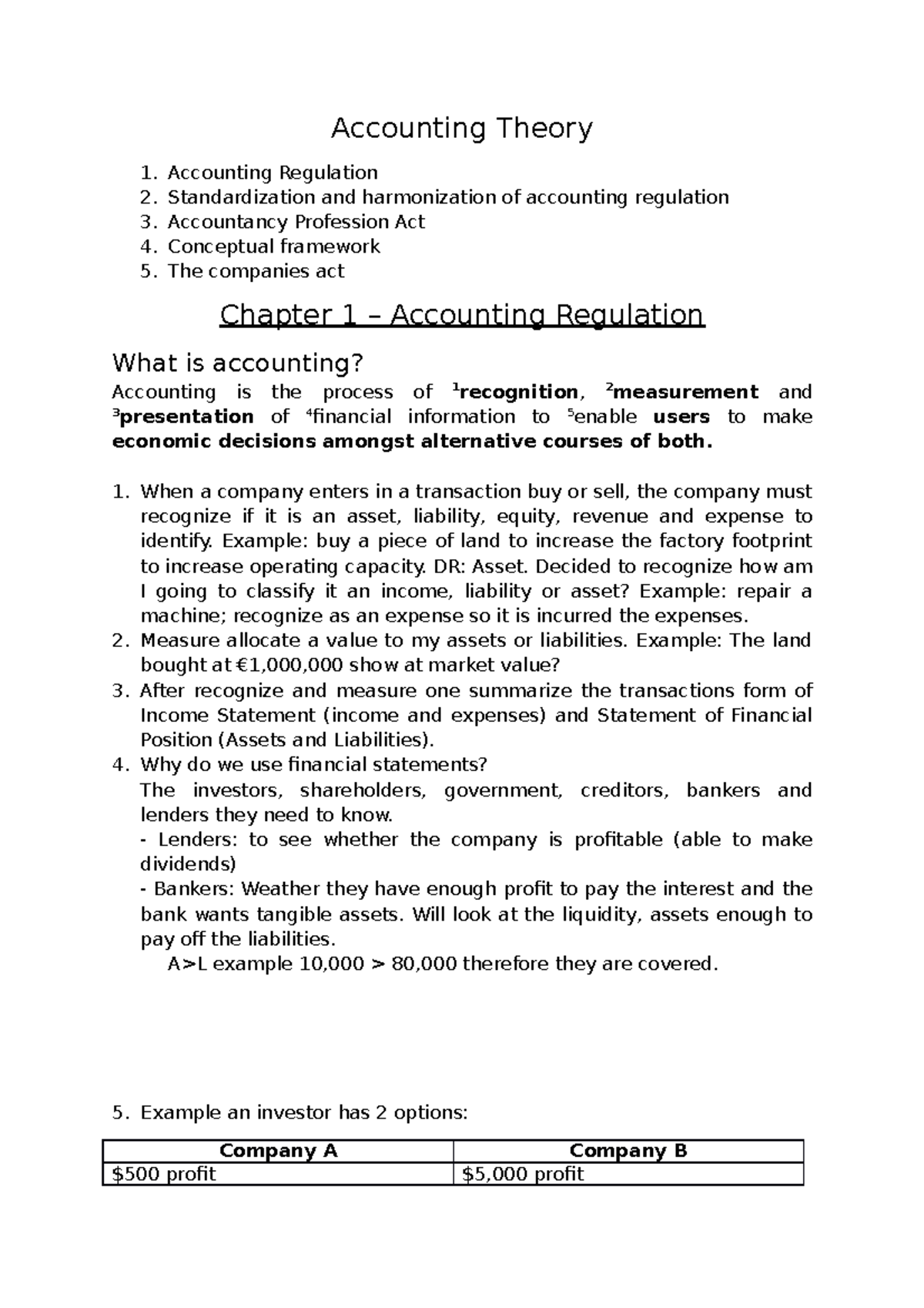 Chapter 1 Accounting Regulation Accounting Theory Accounting