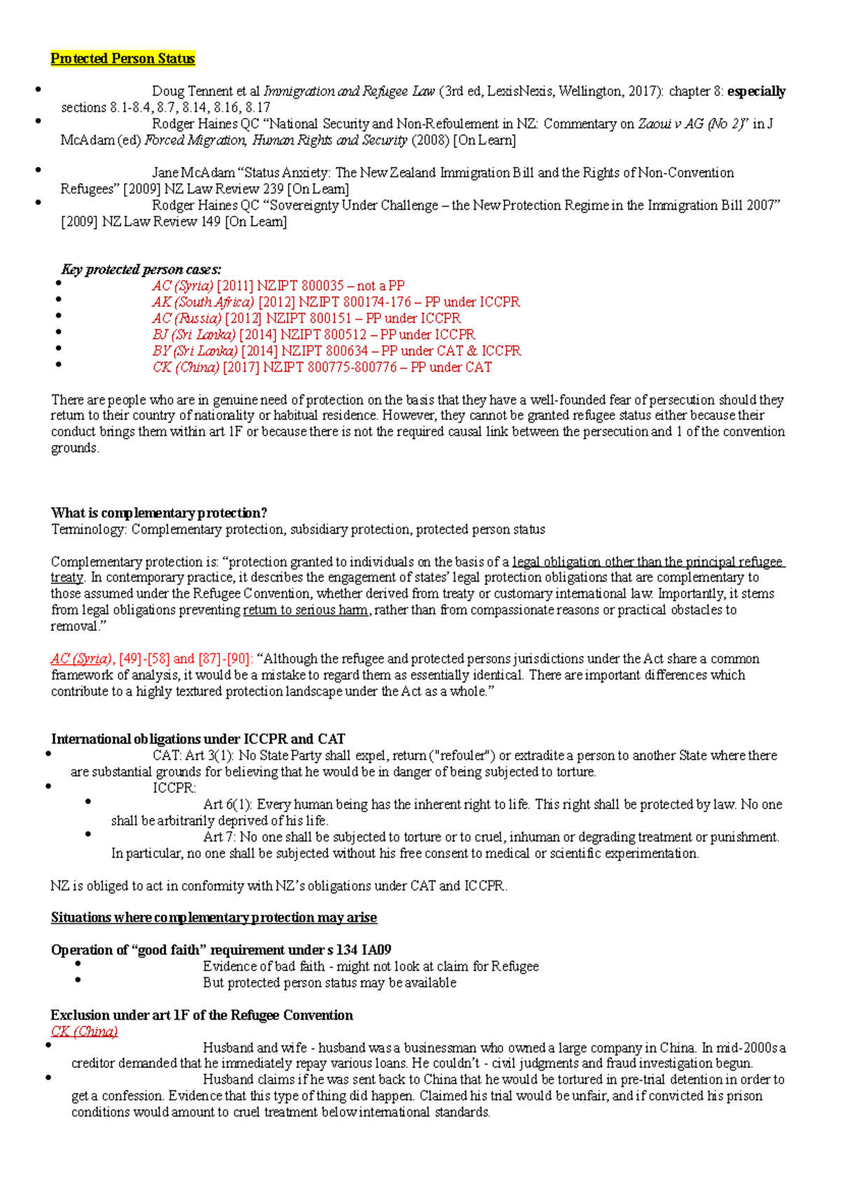 Protected Person Status 18, 8, 8, 8, 8. Rodger Haines QC “National