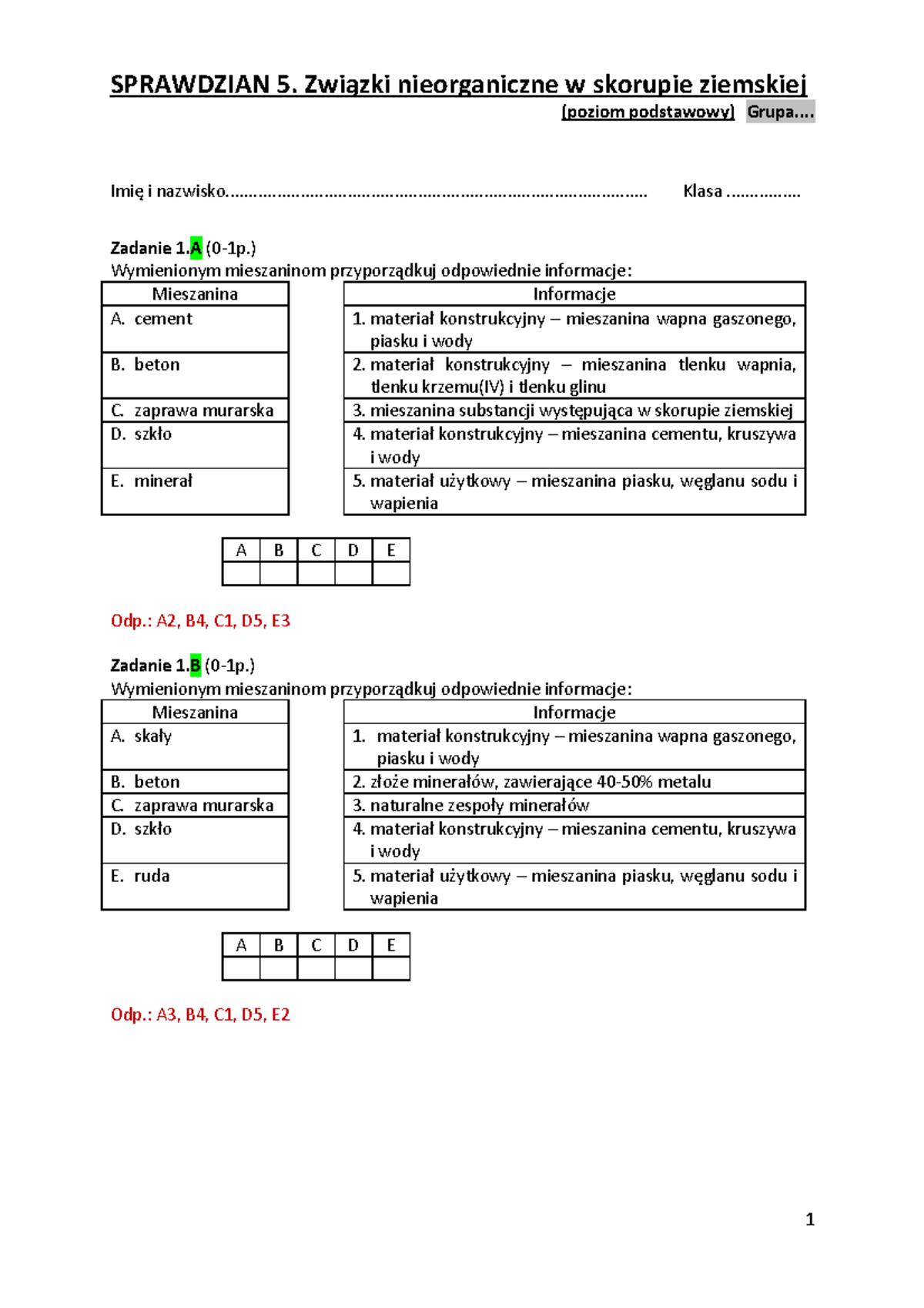 2019 sprawdzian 5 zakres podstawowy cz 2 - SPRAWDZIAN 5. Związki