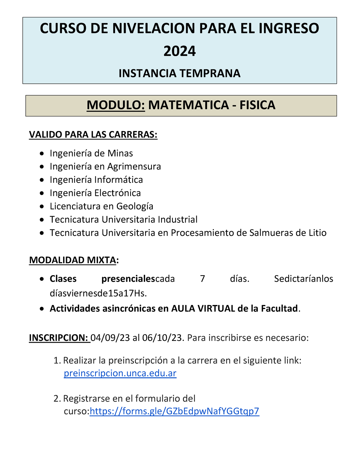 Ingreso 24 - CURSO DE NIVELACION PARA EL INGRESO 2024 INSTANCIA ...