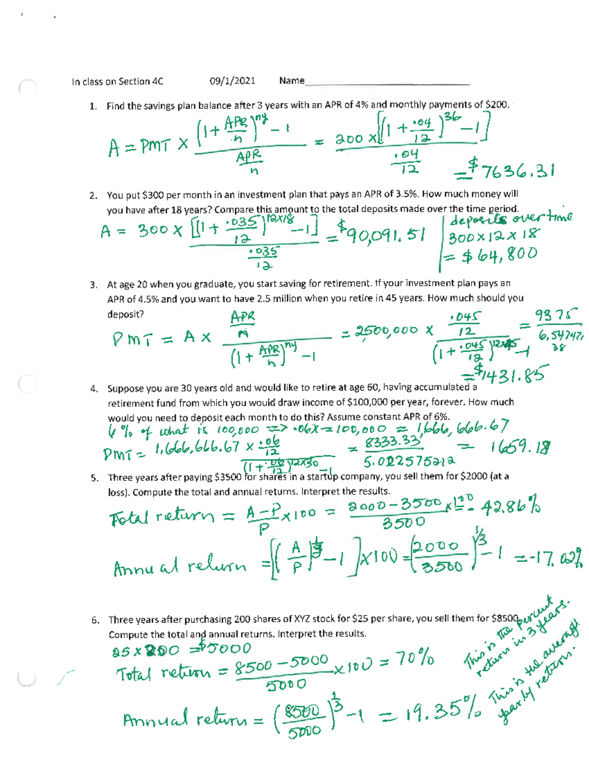 Key for In Class Day 1 Week 5 on Section 4C - MATH 105 - Studocu