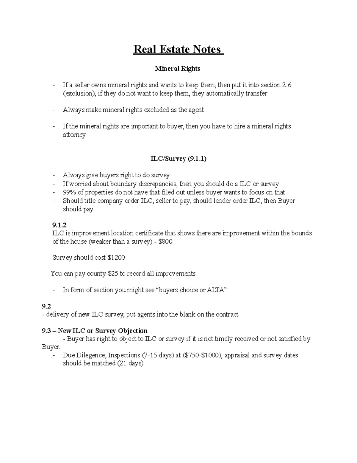 Real Estate Notes ddddd Real Estate Notes Mineral Rights If a