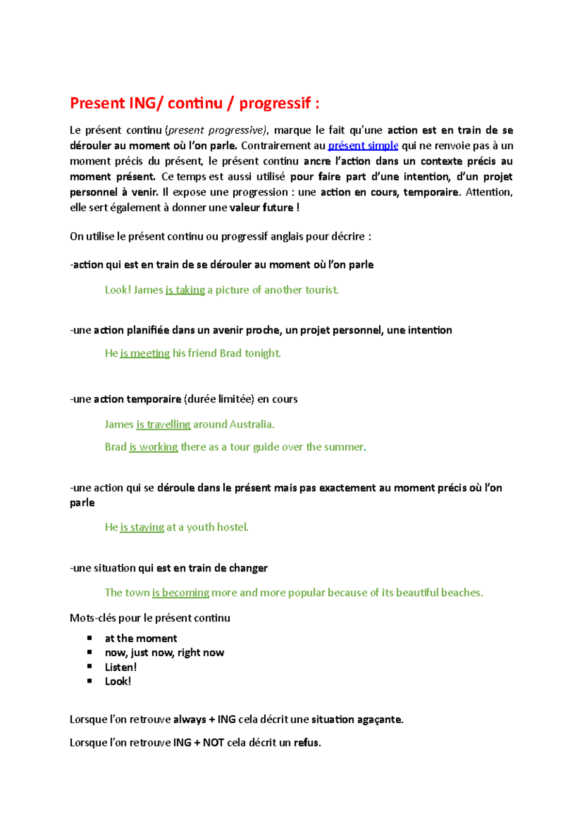Present ING - Conjugaison - Present ING/ continu / progressif : Le ...