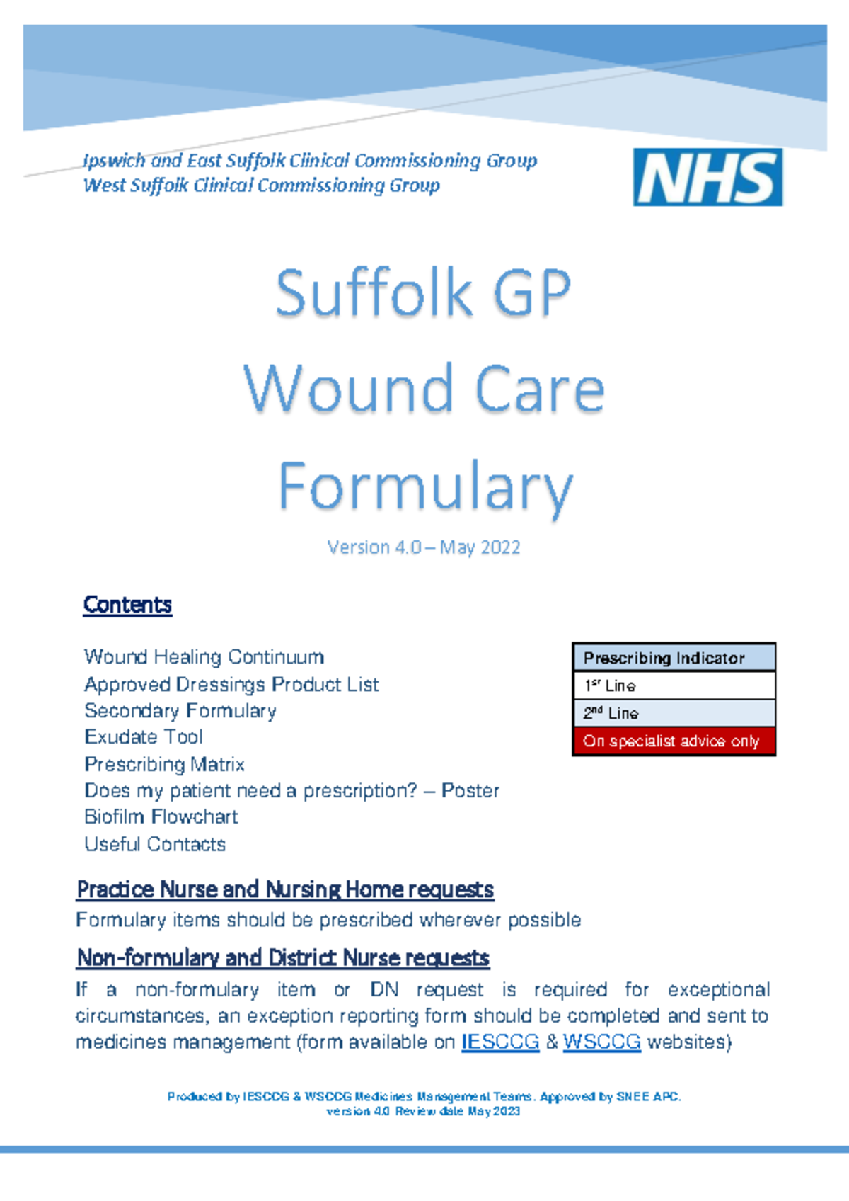 Suffolk wound care formulary ipswich and east suffolk clinical