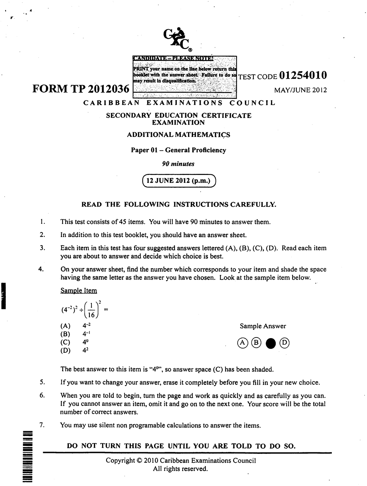 June 2012 CSEC Add Maths P1 8pgs - Mathematical Programming-I - Studocu