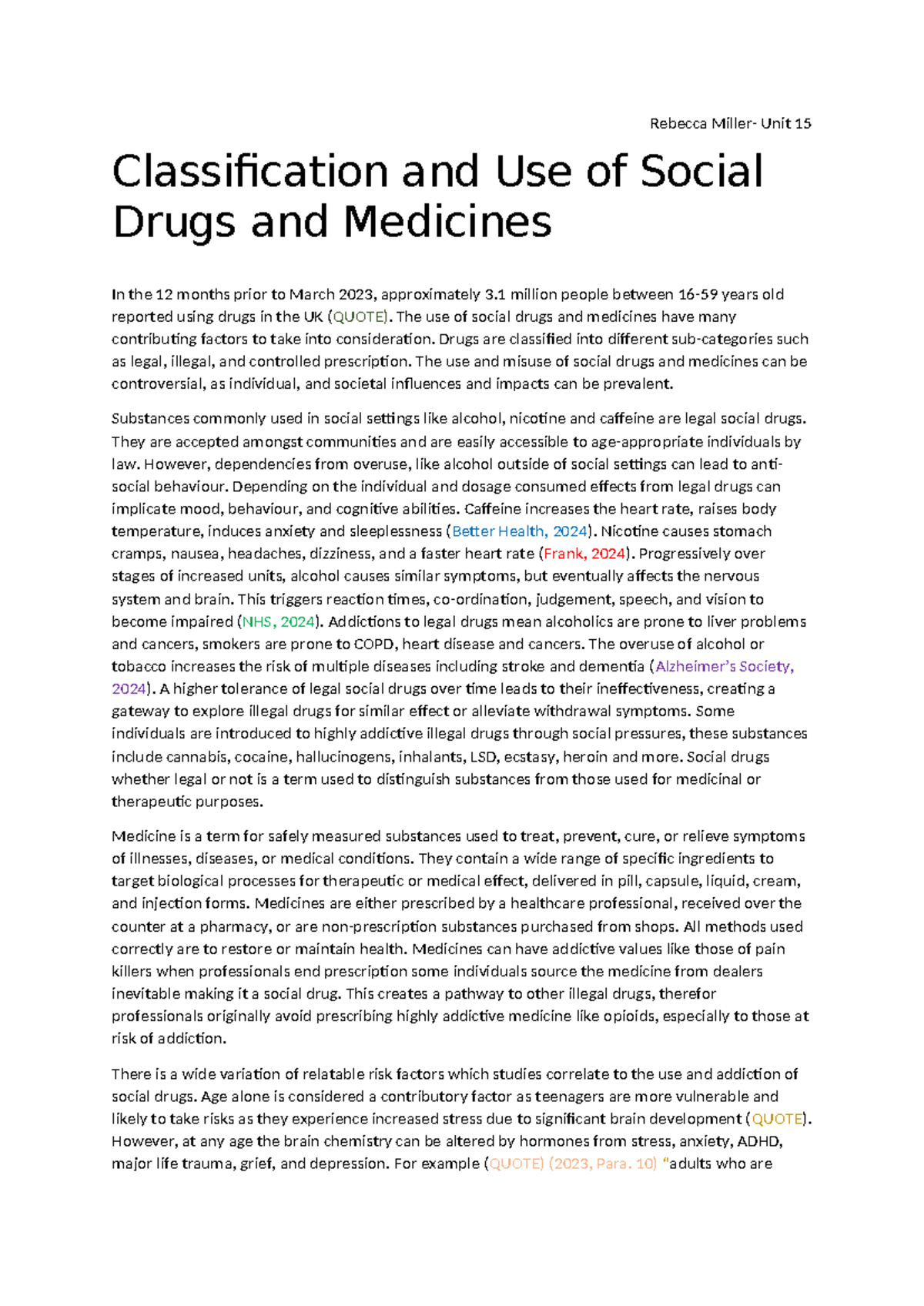 Unit 15- The Classification of Social Drugs and Medicines- Rebecca ...