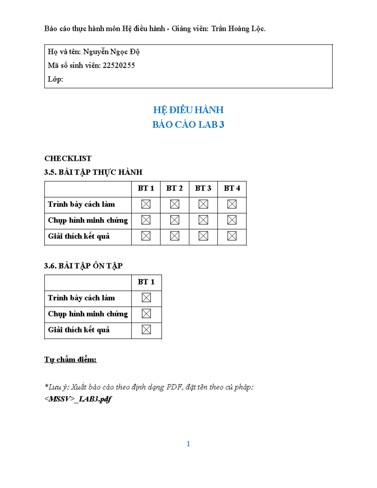 [OS] Mau bao cao LAB 3 - Họ và tên: Nguyễn Ngọc Độ Mã số sinh viên ...