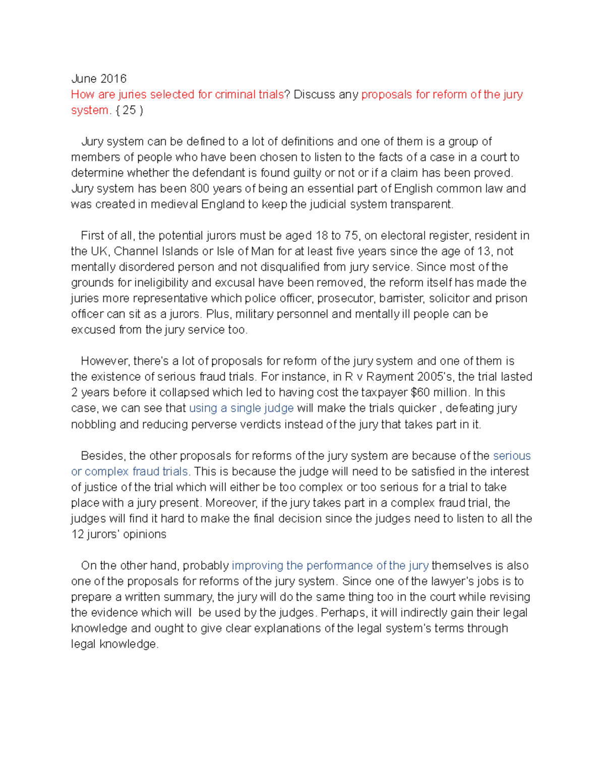 Proposals of reform for jury system and how are juries selected ( A ...