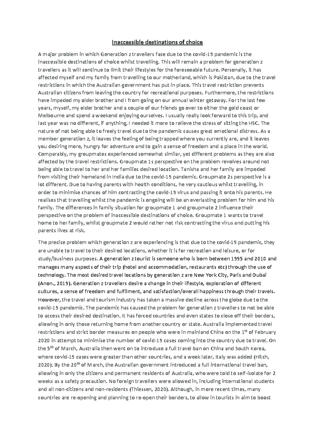 IBP Assignment Part A - Inaccessible destinations of choice A major ...