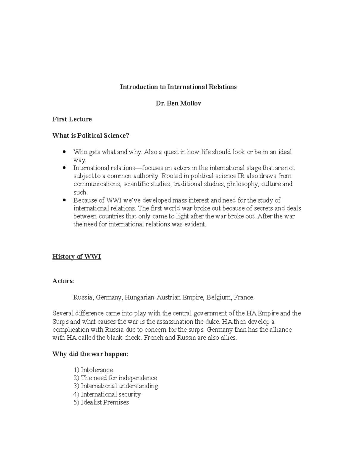 International Relations 1st Semester Notes - Introduction to ...