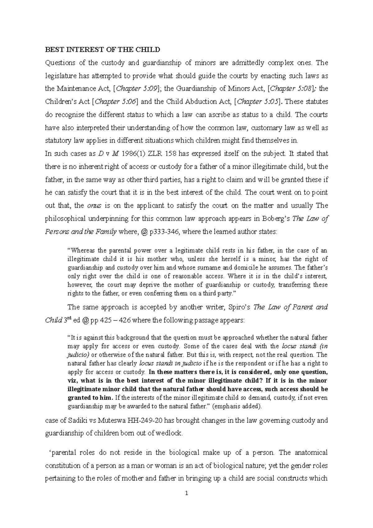 best interest of the child BEST INTEREST OF THE CHILD Questions of