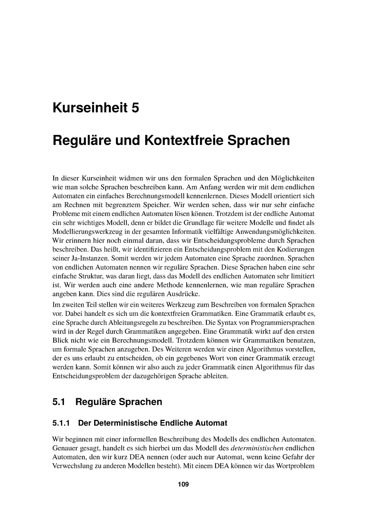 Ke4 - Kurseinheit 4 - Kurseinheit 5 Reguläre Und Kontextfreie Sprachen ...