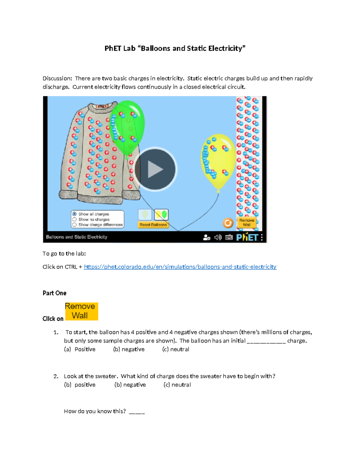 03phet lab balloon and static electricity 3 - PhET Lab “Balloons and ...