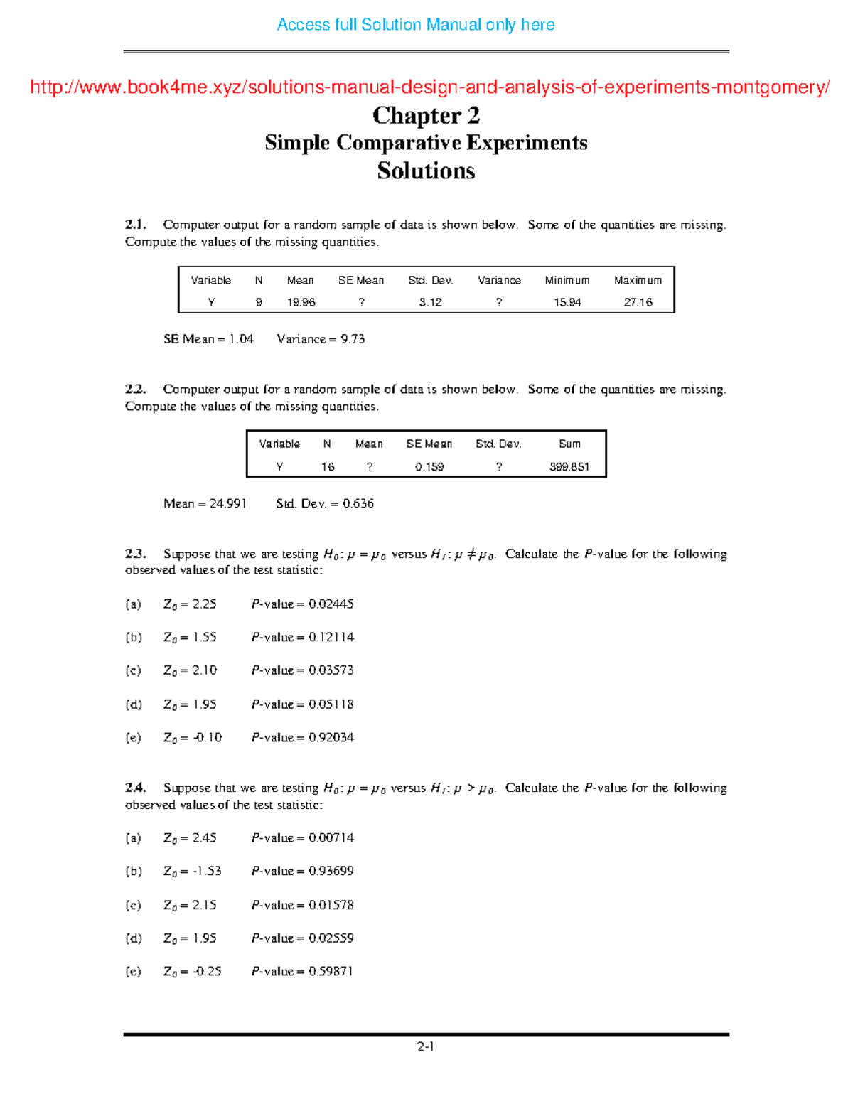 solutions for design and analysis of experiments