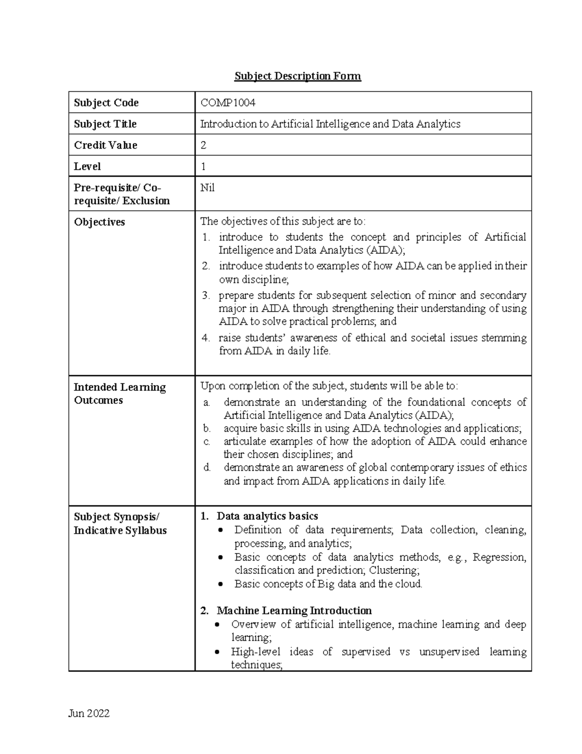 COMP1004 - Description - Subject Description Form Subject Code COMP ...