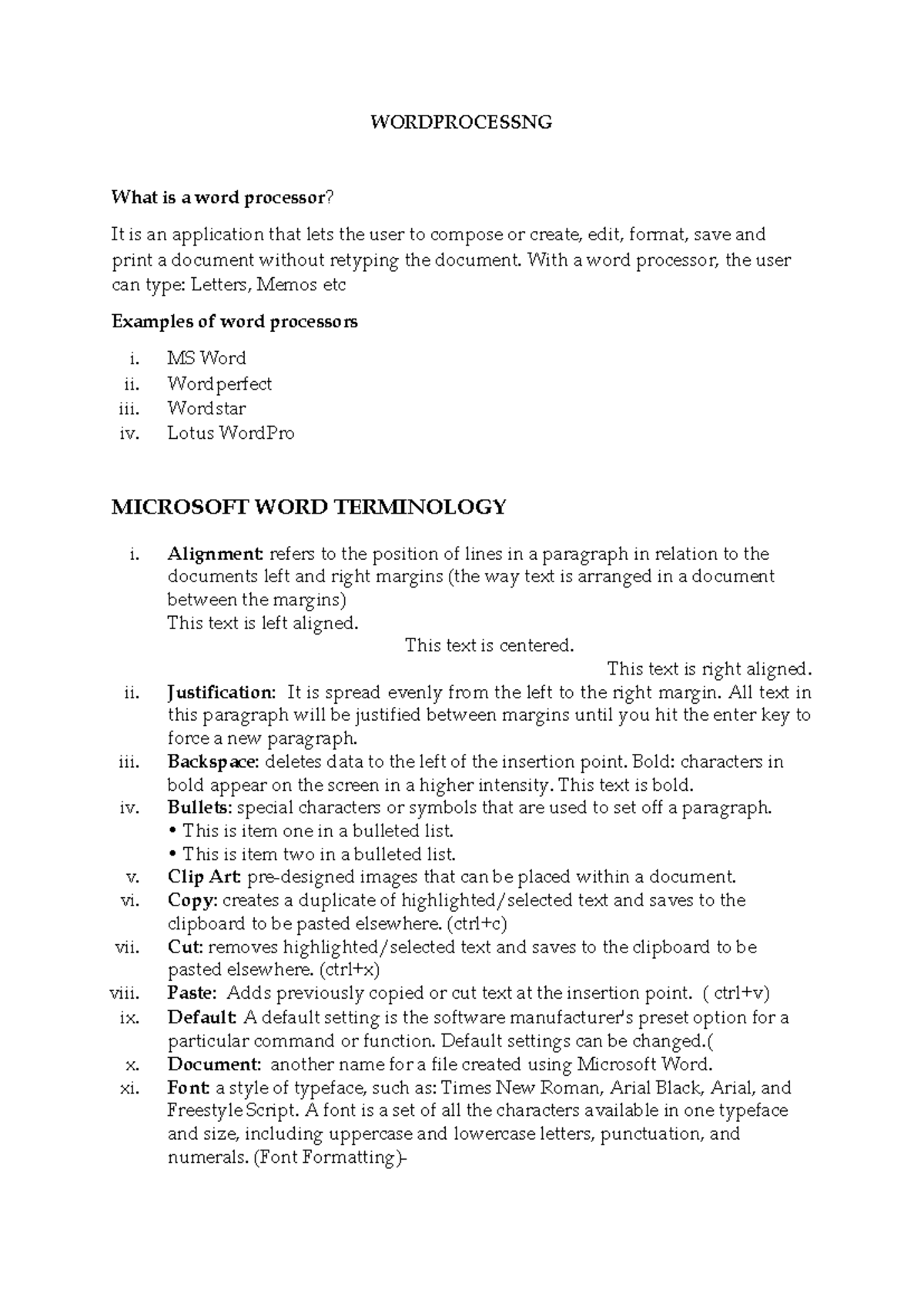 Ms Word.docx - notes for revision purposes - WORDPROCESSNG What is a ...