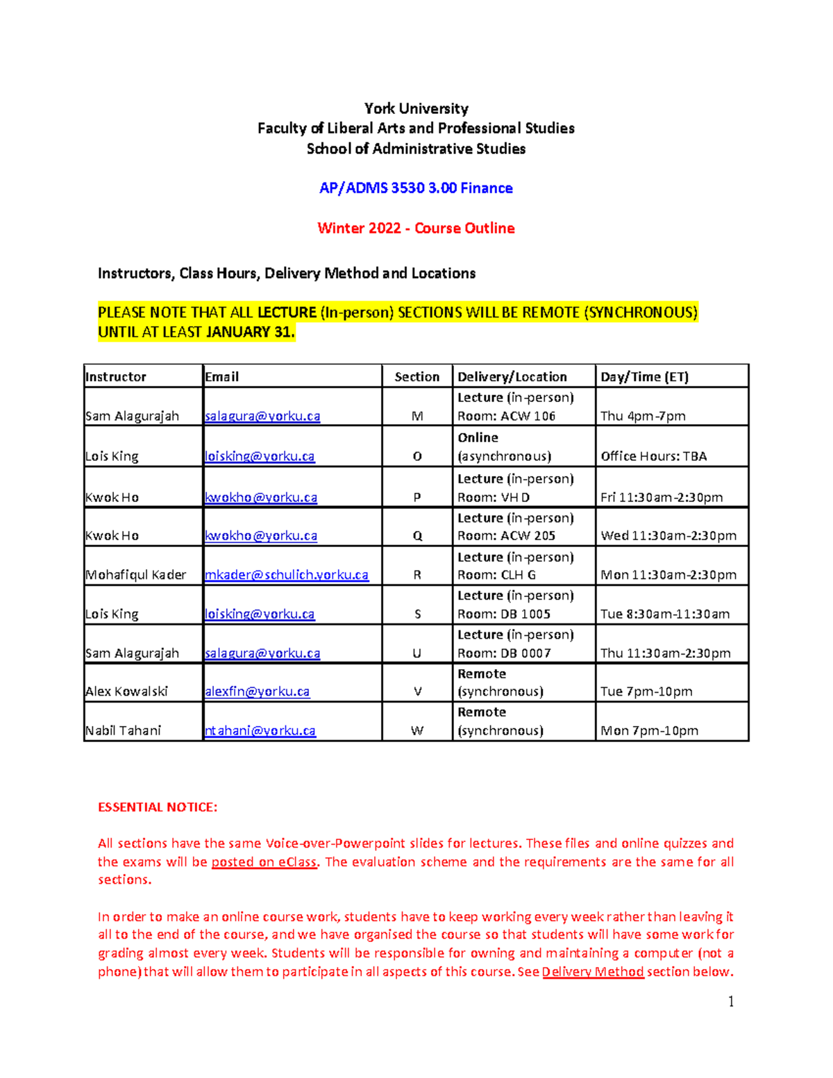 ADMS 3530 Winter 2022 Course Outline - York University Faculty of ...