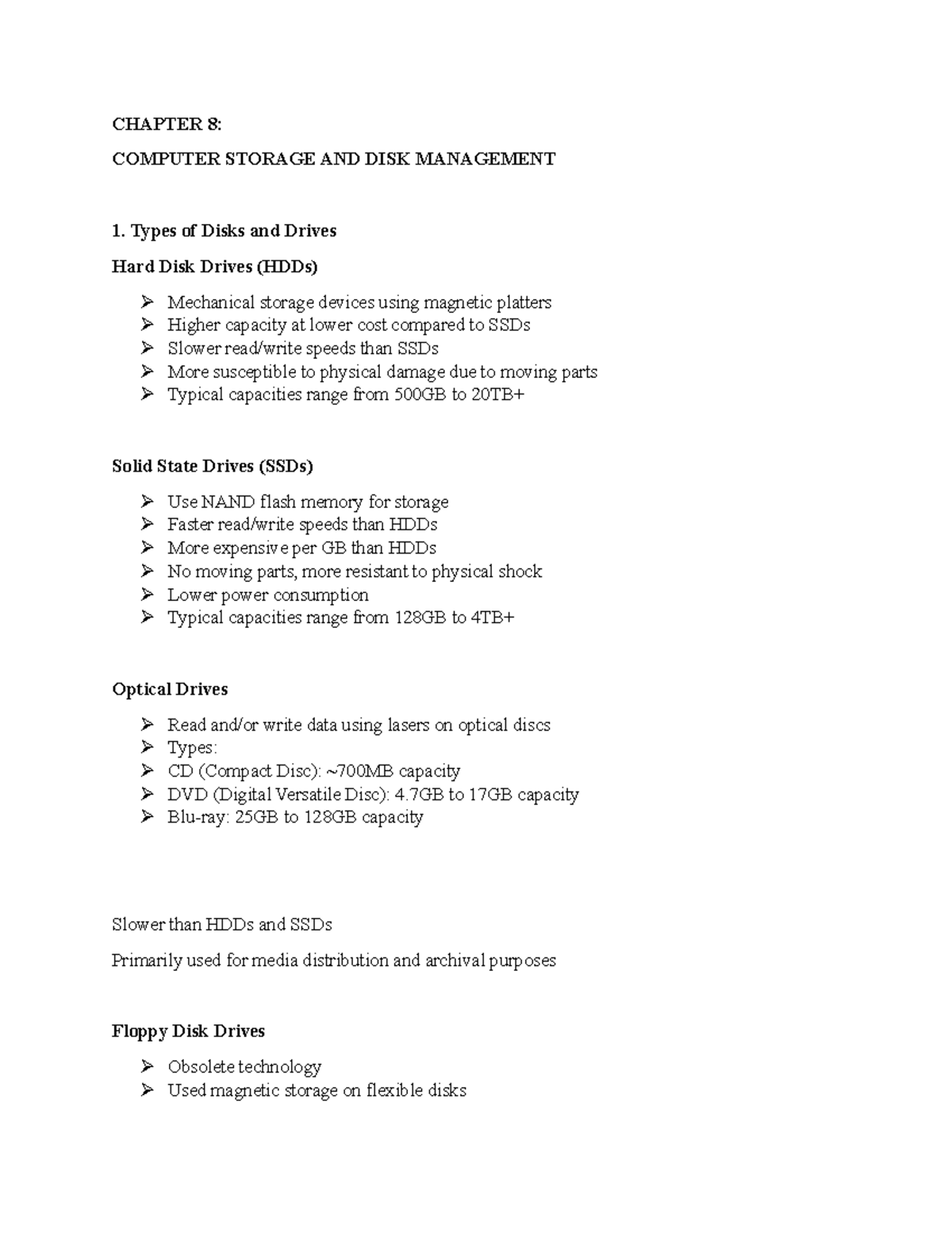 Chapter 8 Computer Storage - CHAPTER 8: COMPUTER STORAGE AND DISK ...