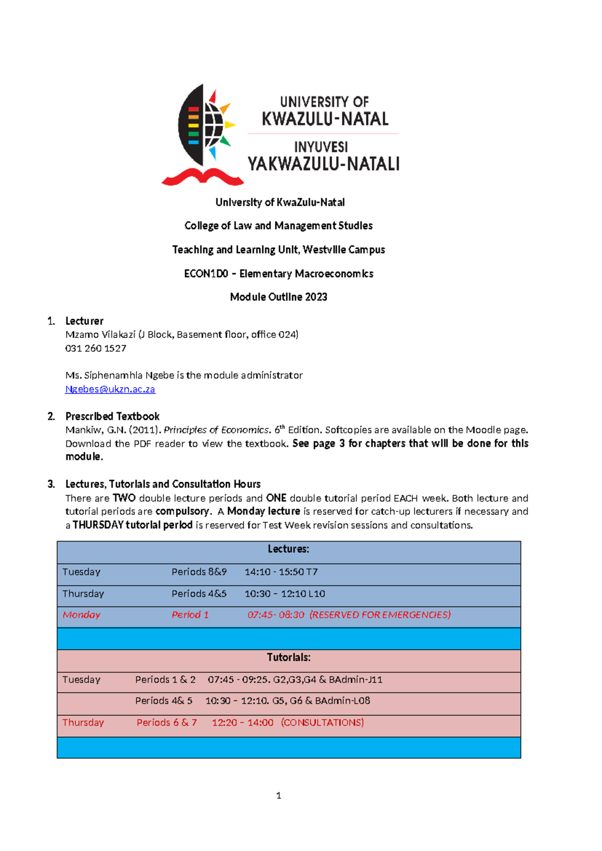 Course Outline 2023 ECON1DO (2) - University of KwaZulu-Natal College ...