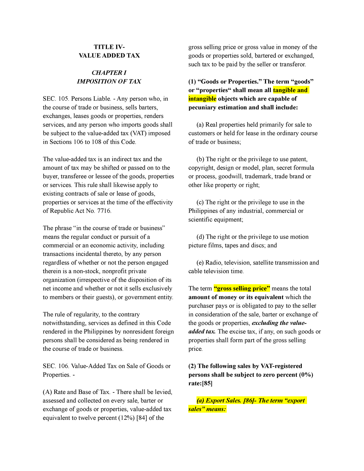 Title IV Value Added TAX - TITLE IV- VALUE ADDED TAX CHAPTER I ...