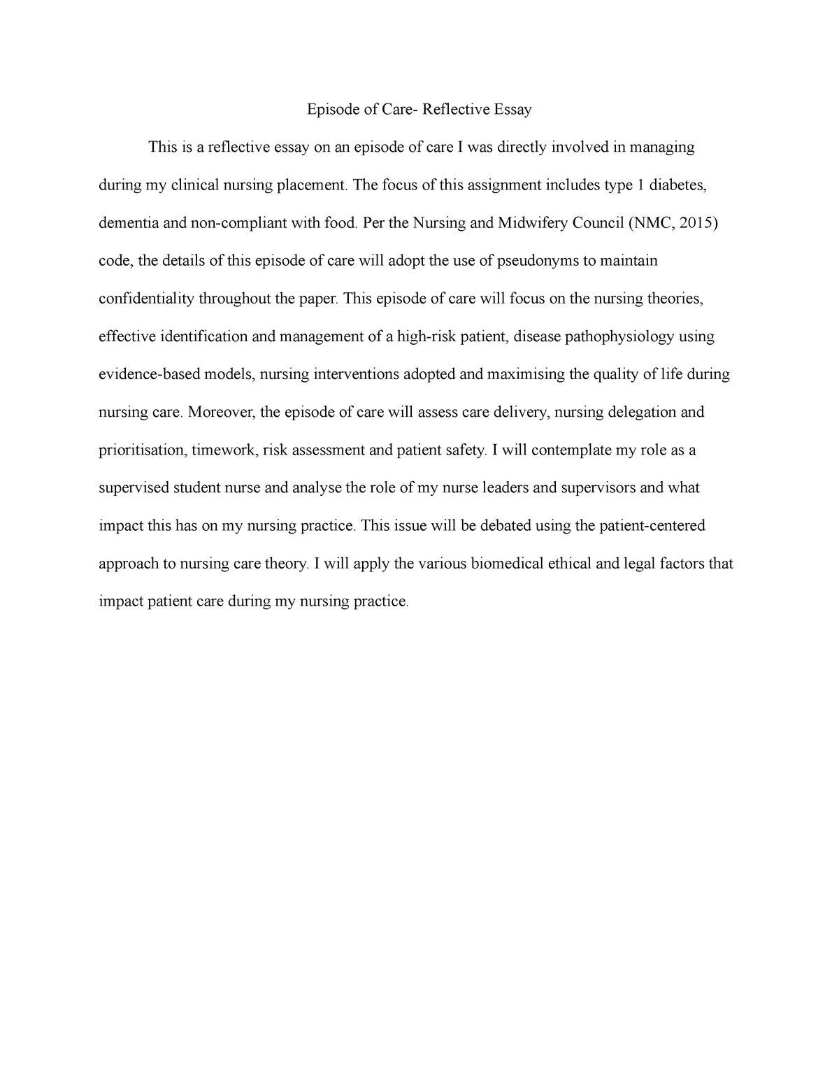 episode of care nursing essay example