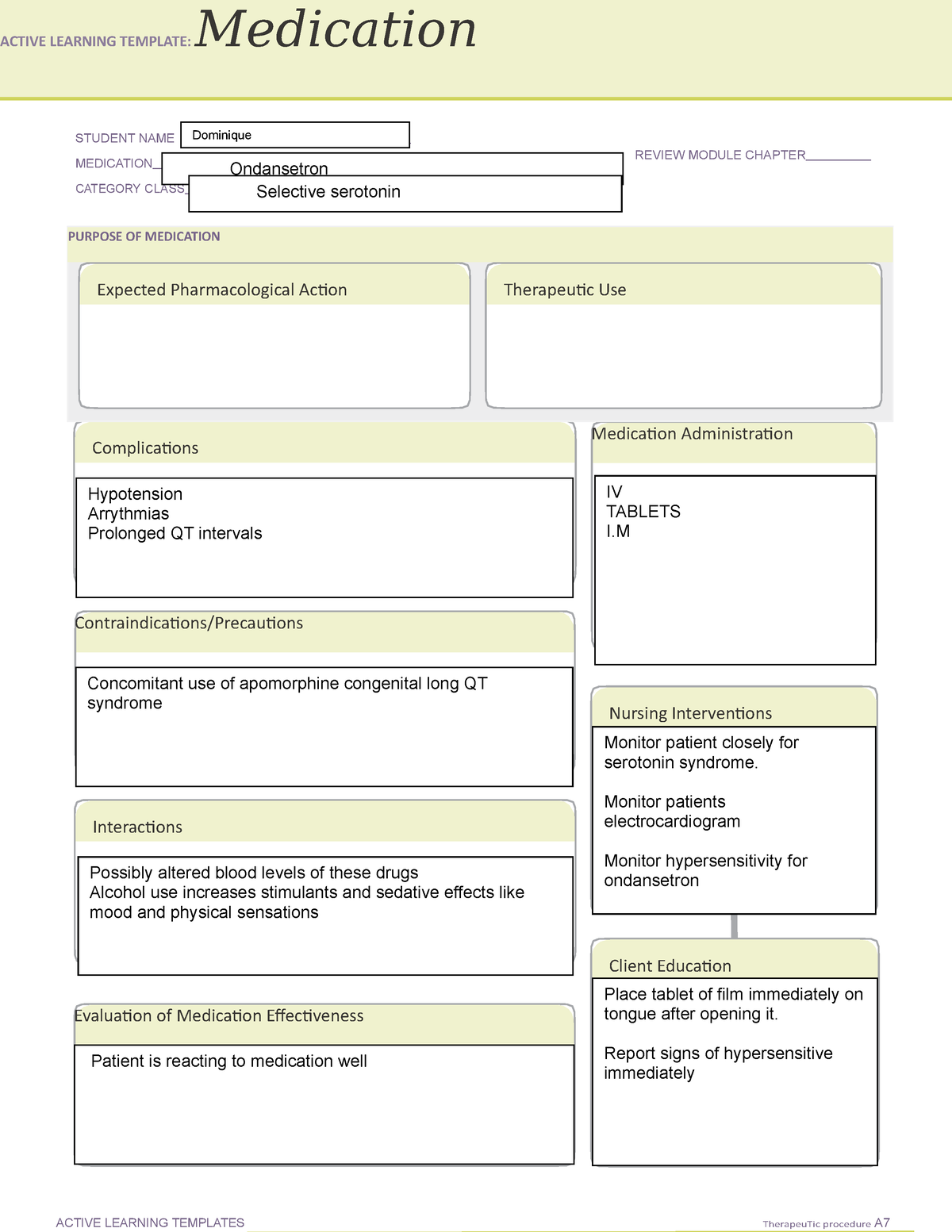 ATI Medication Template ondansetron ACTIVE LEARNING TEMPLATE
