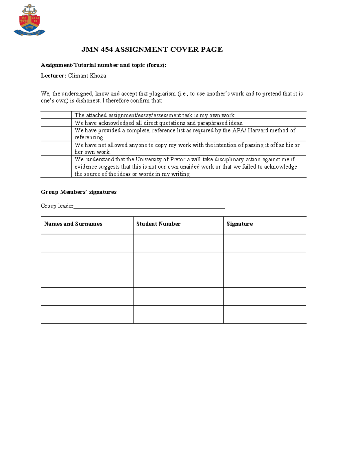 Assignment Cover PAGE - JMN 454 ASSIGNMENT COVER PAGE Assignment ...