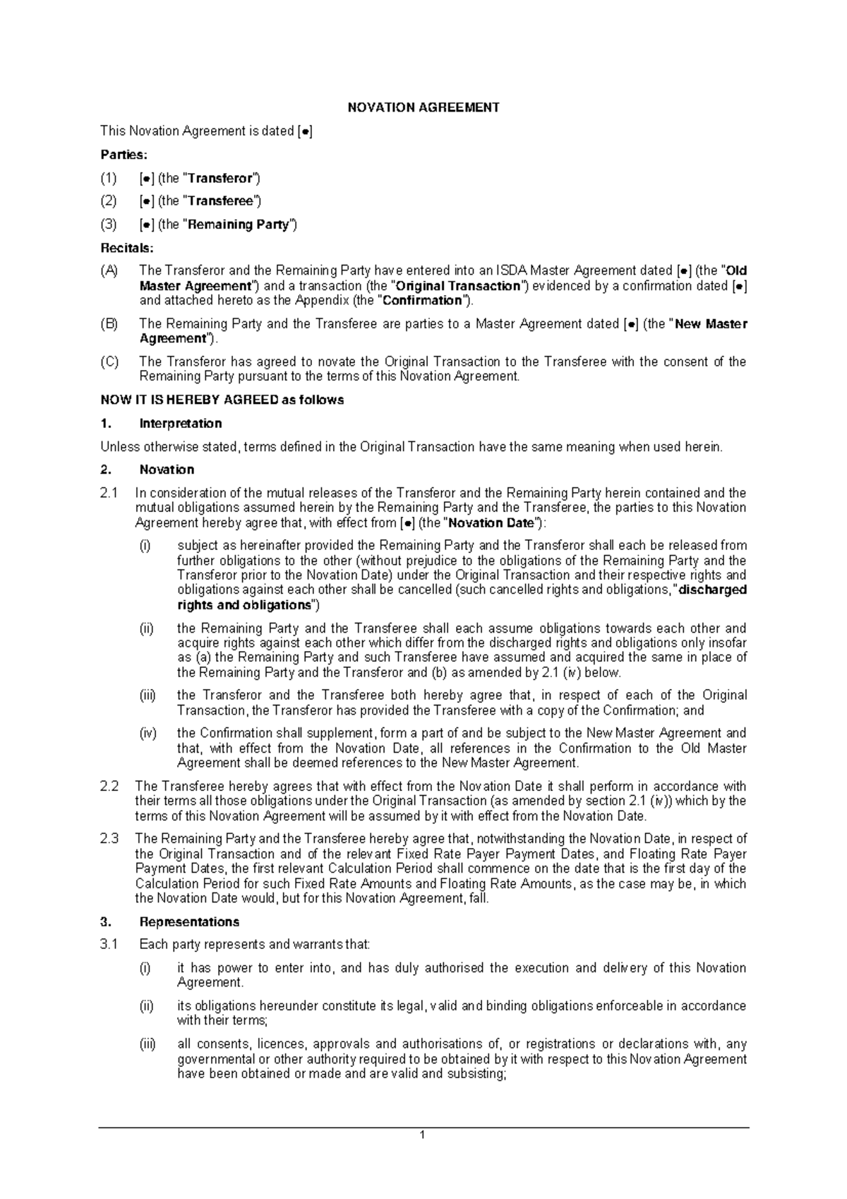 Novation business law - NOVATION AGREEMENT This Novation Agreement is ...