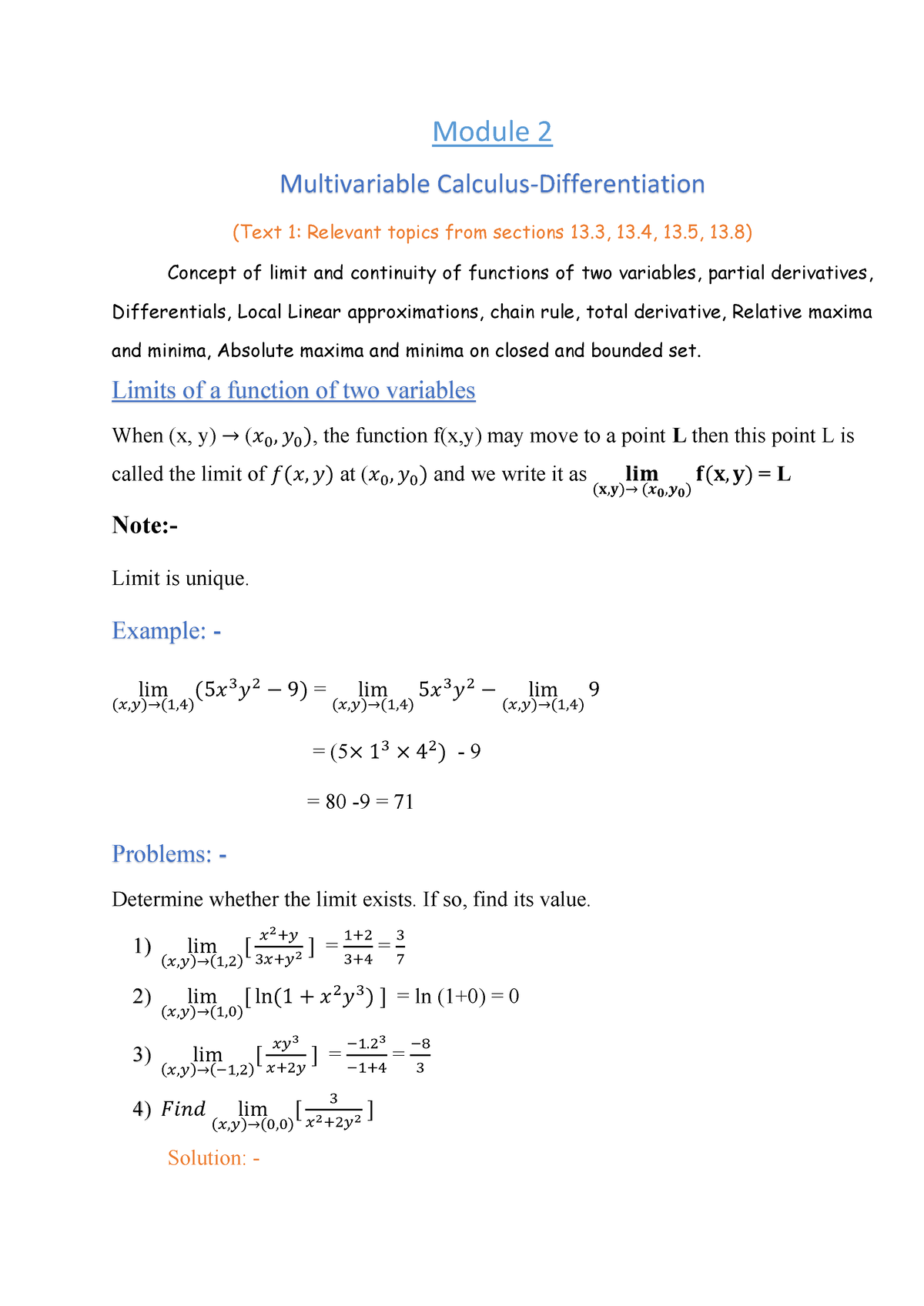 Module 2 - Ita Lectures Notes - Module 2 Multivariable Calculus ...