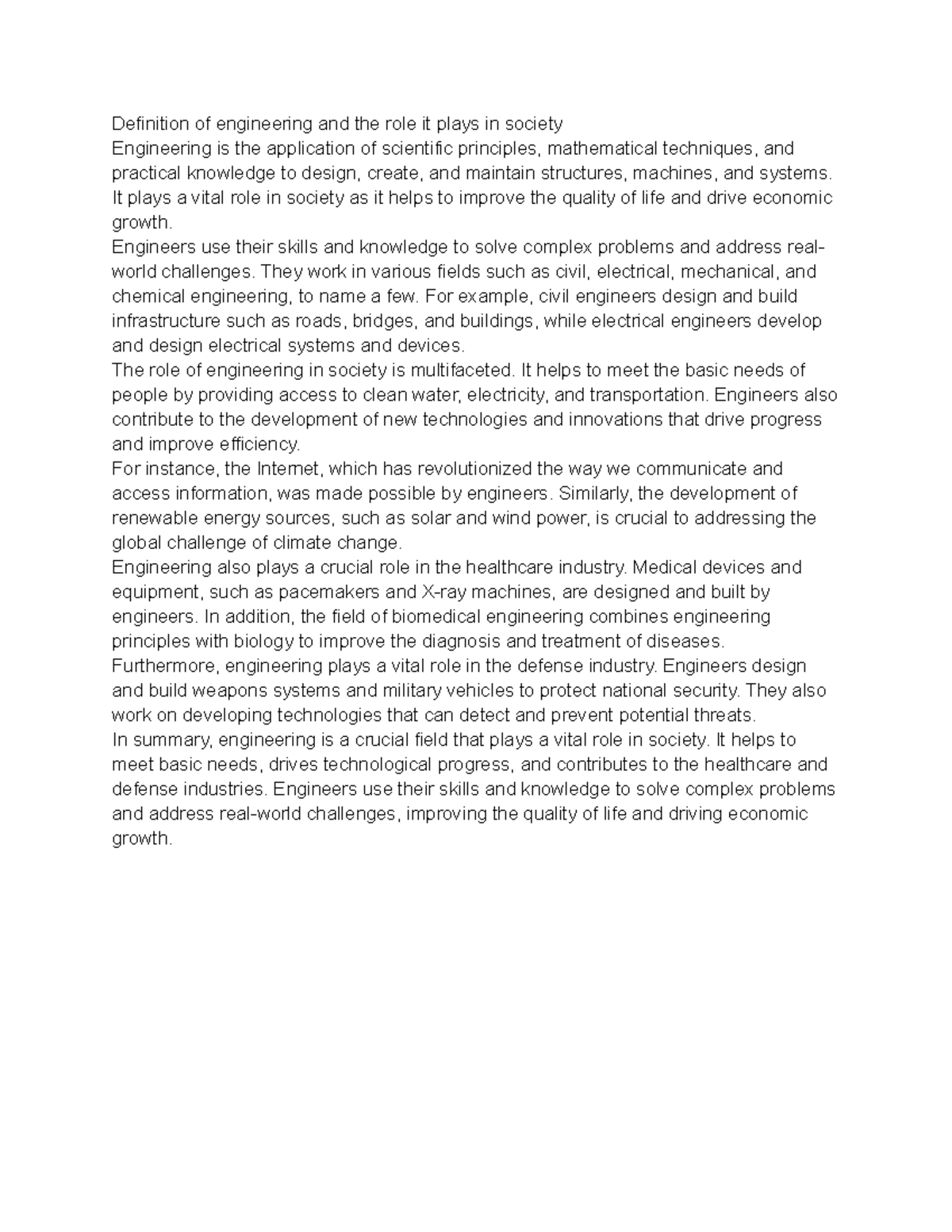 Definition of engineering and the role it plays in societ - Definition ...