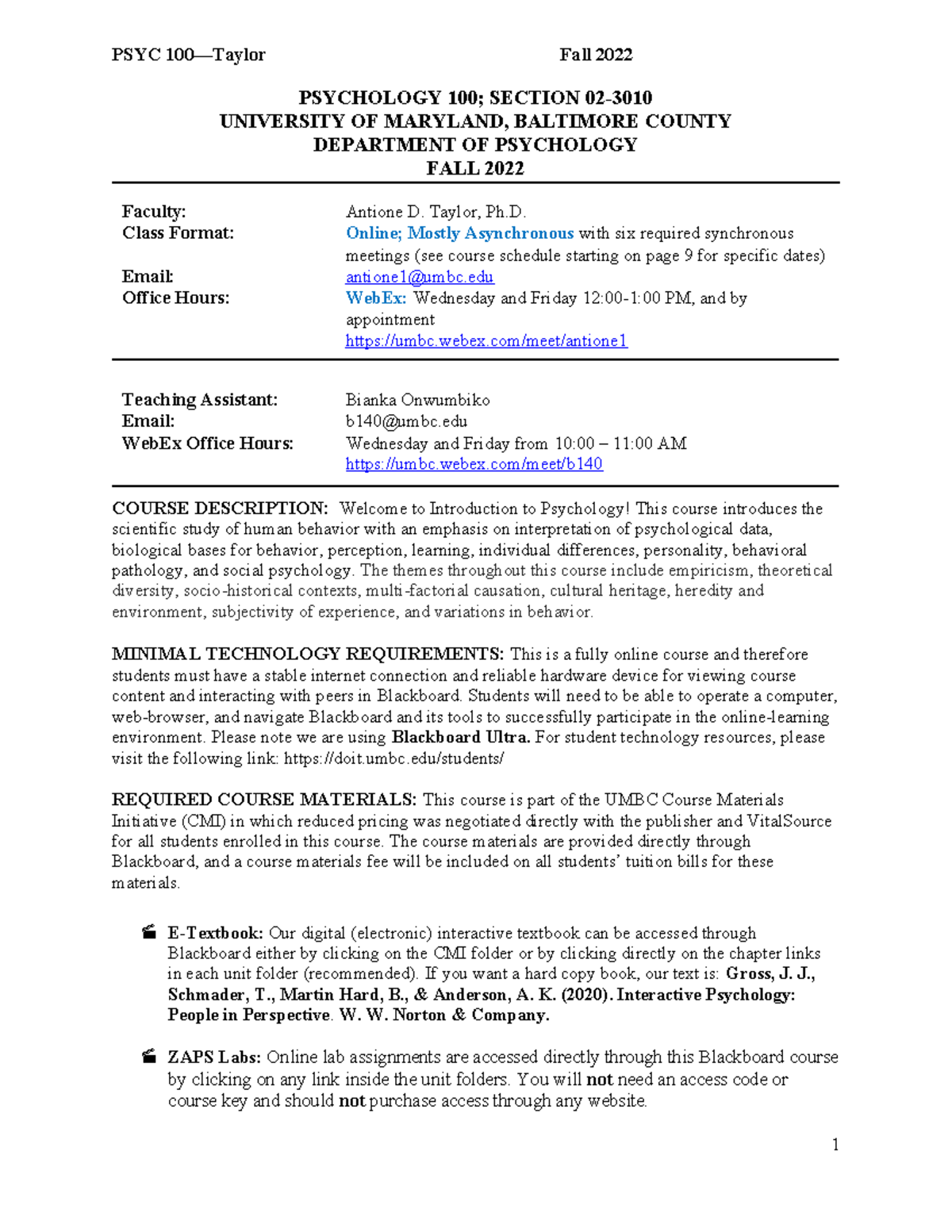 PSYC 100 Syllabus Taylor Fall 2022 TTh Final - Tagged - PSYCHOLOGY 100 ...