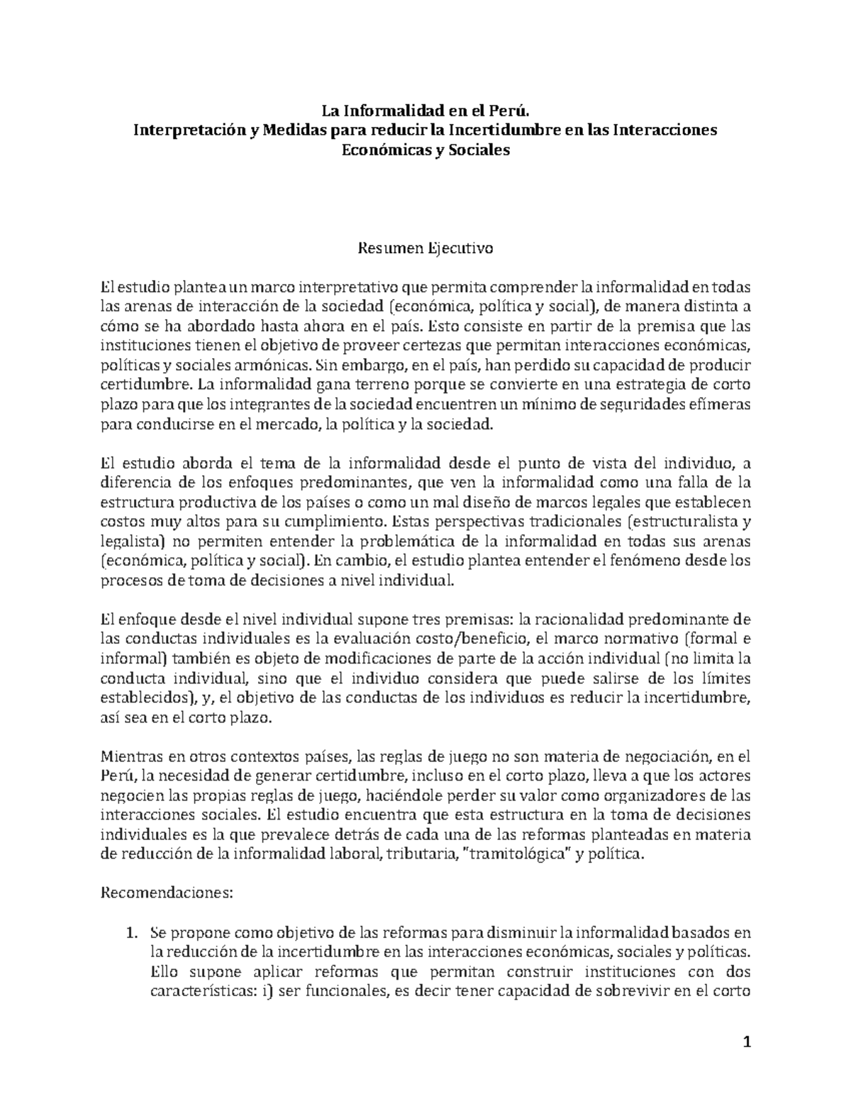 otros apuntes de trabajos - La Informalidad en el Perú. Interpretación ...