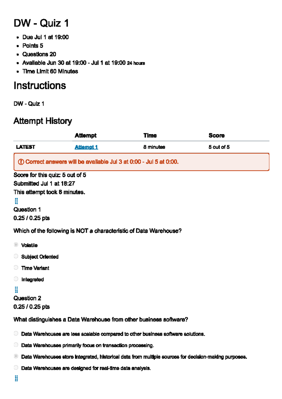 DW Quiz - Practice paper - DW Quiz 1 Due Jul 1 at 19:00 Points 5 ...