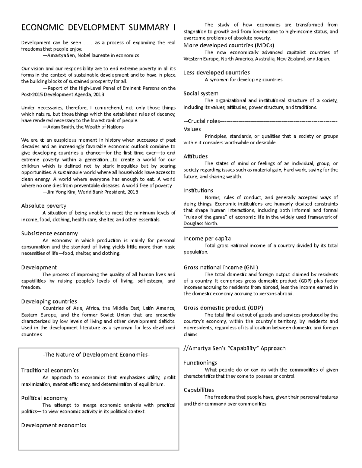 Economic Development Summary