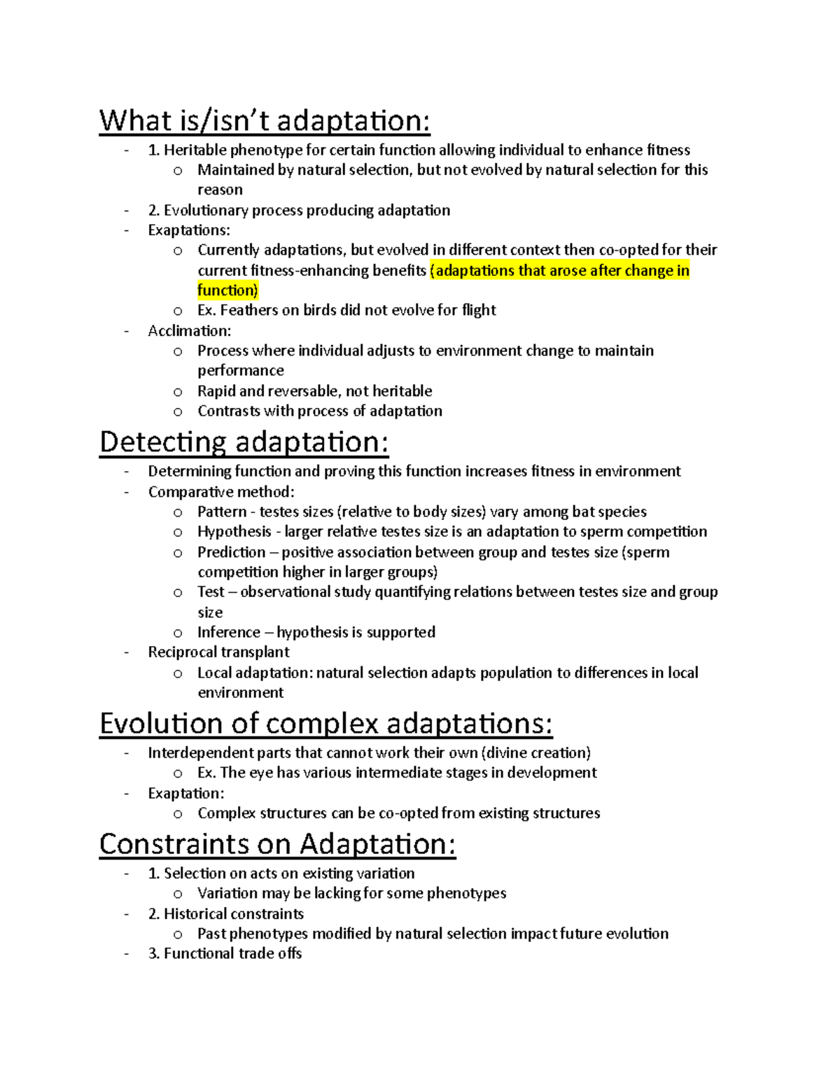 Bio 4 Adaptation Notes What Is Isn T Adapta On Heritable