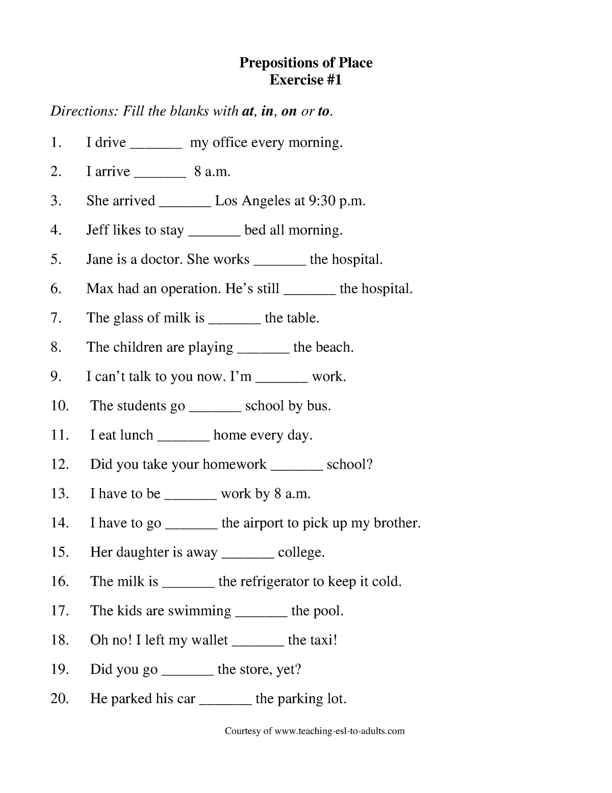 Placeprepositionsworksheet 1 - Prepositions of Place Exercise ...