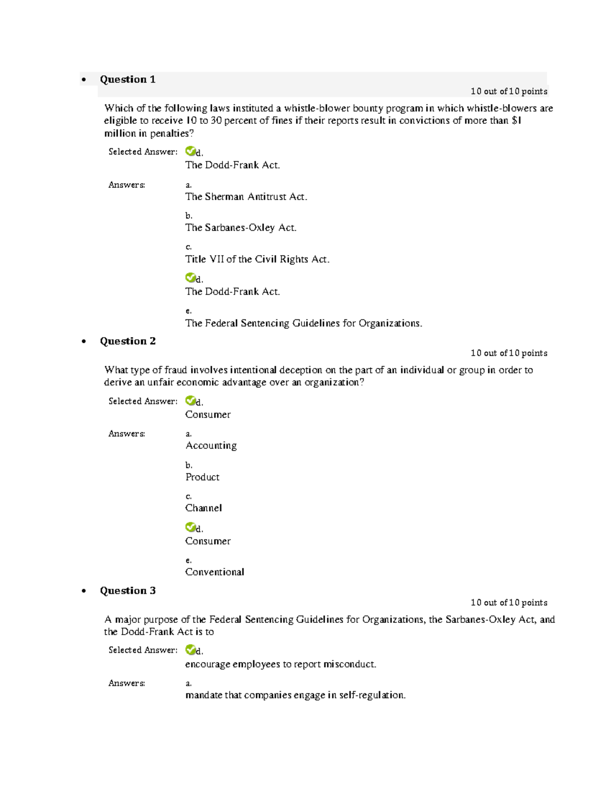 MAN 3065 Mid Term Review 3 Question 1 10 Out Of 10 Points Which Of