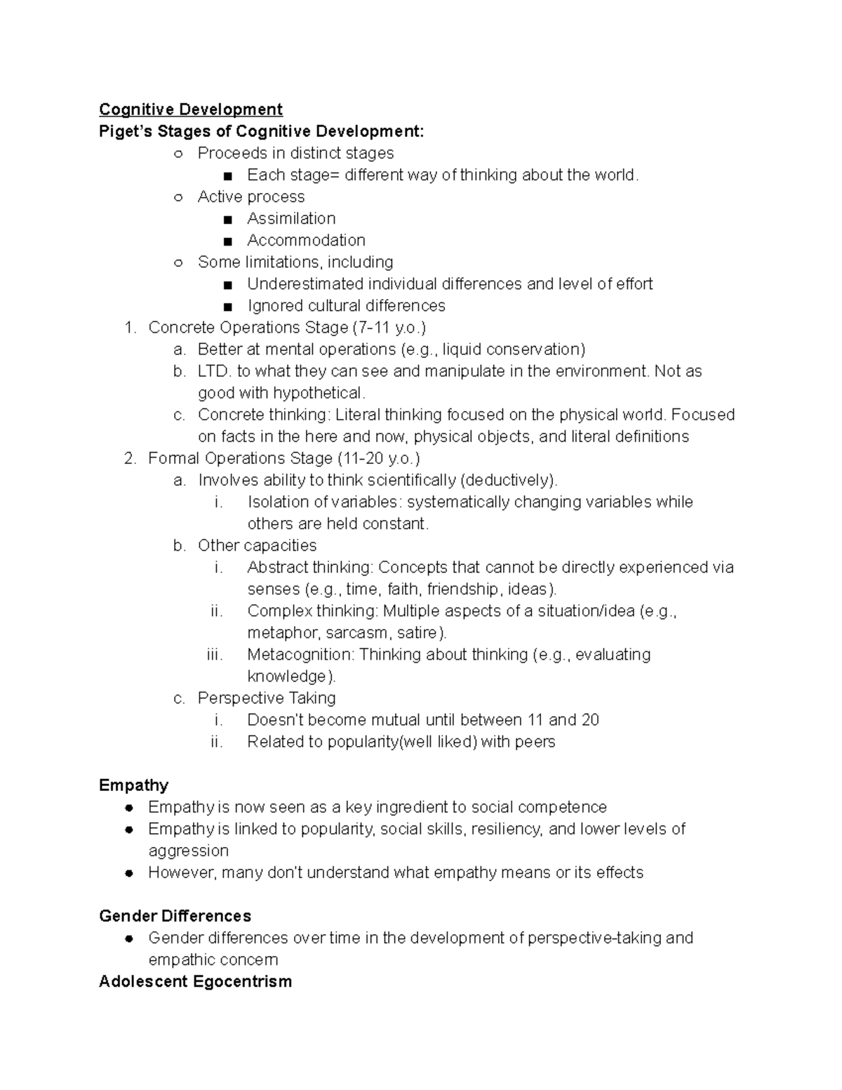 PSY357 Ch. 2 Cognitive Transitions - Cognitive Development Piget’s ...