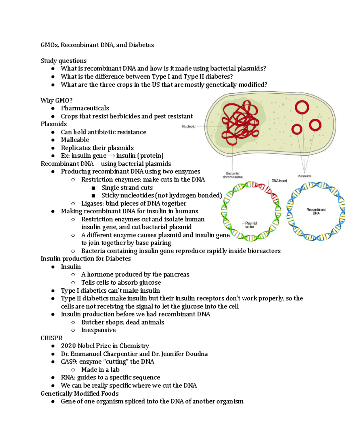 GMOs, recombinant DNA, and diabetes - BIOL 125 - Studocu