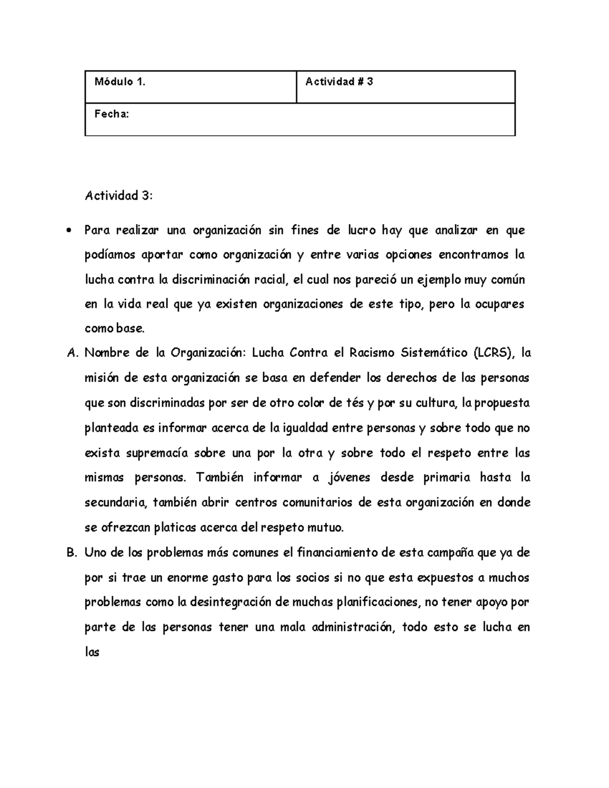 Actividad 3 - Tarea Act 3 - Módulo 1. Actividad # 3 Fecha: Actividad 3 ...